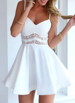  Lace Waistband Short Dress